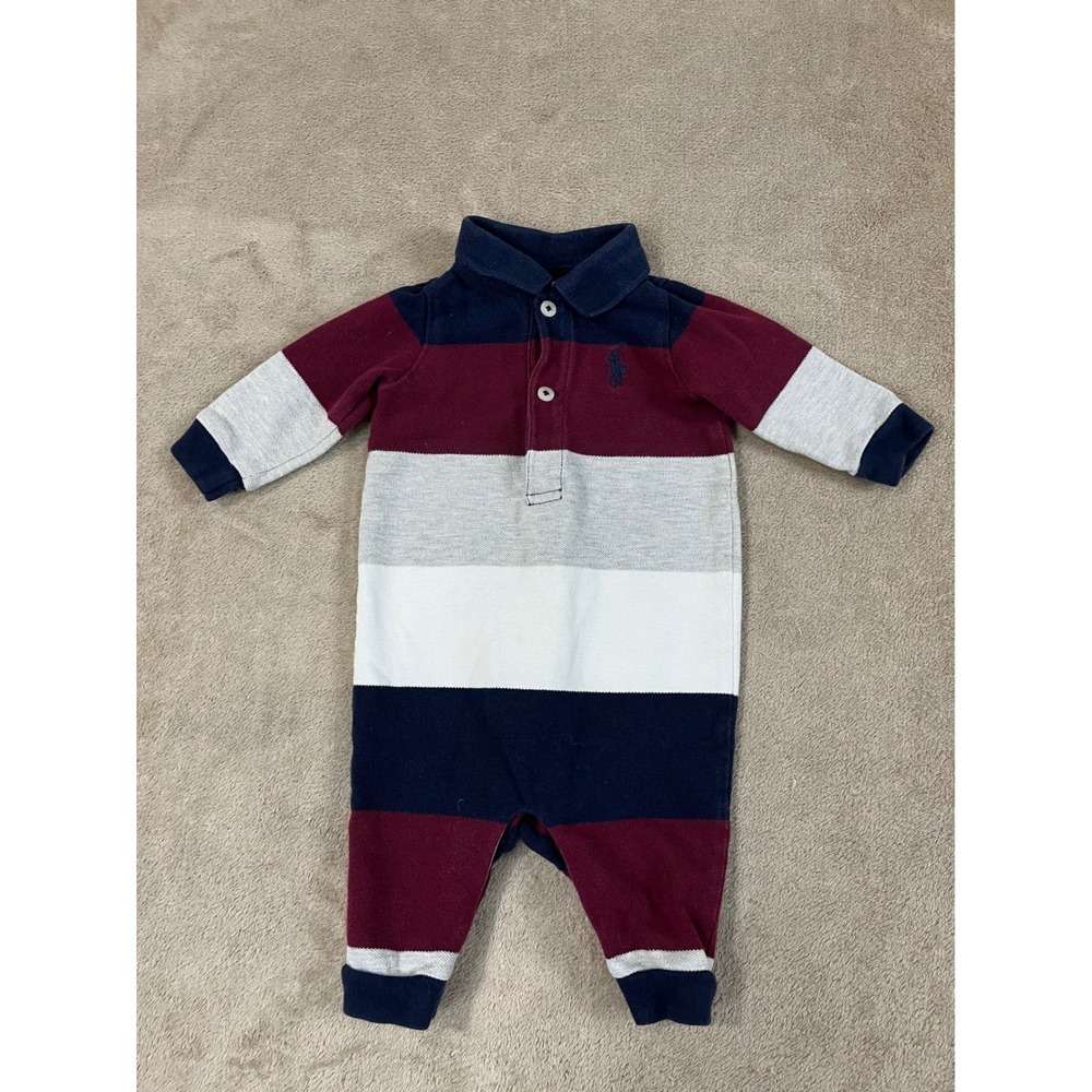 Ralph Lauren Romper Coverall Rugby Toddler Size 3M Color block Cute Polo EUC